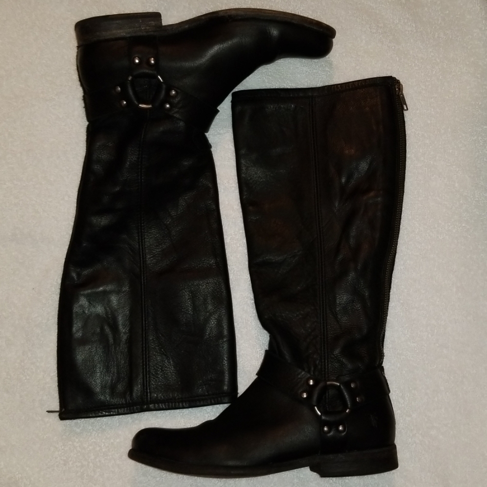 Frye Phillip harness black leather boot 8.5